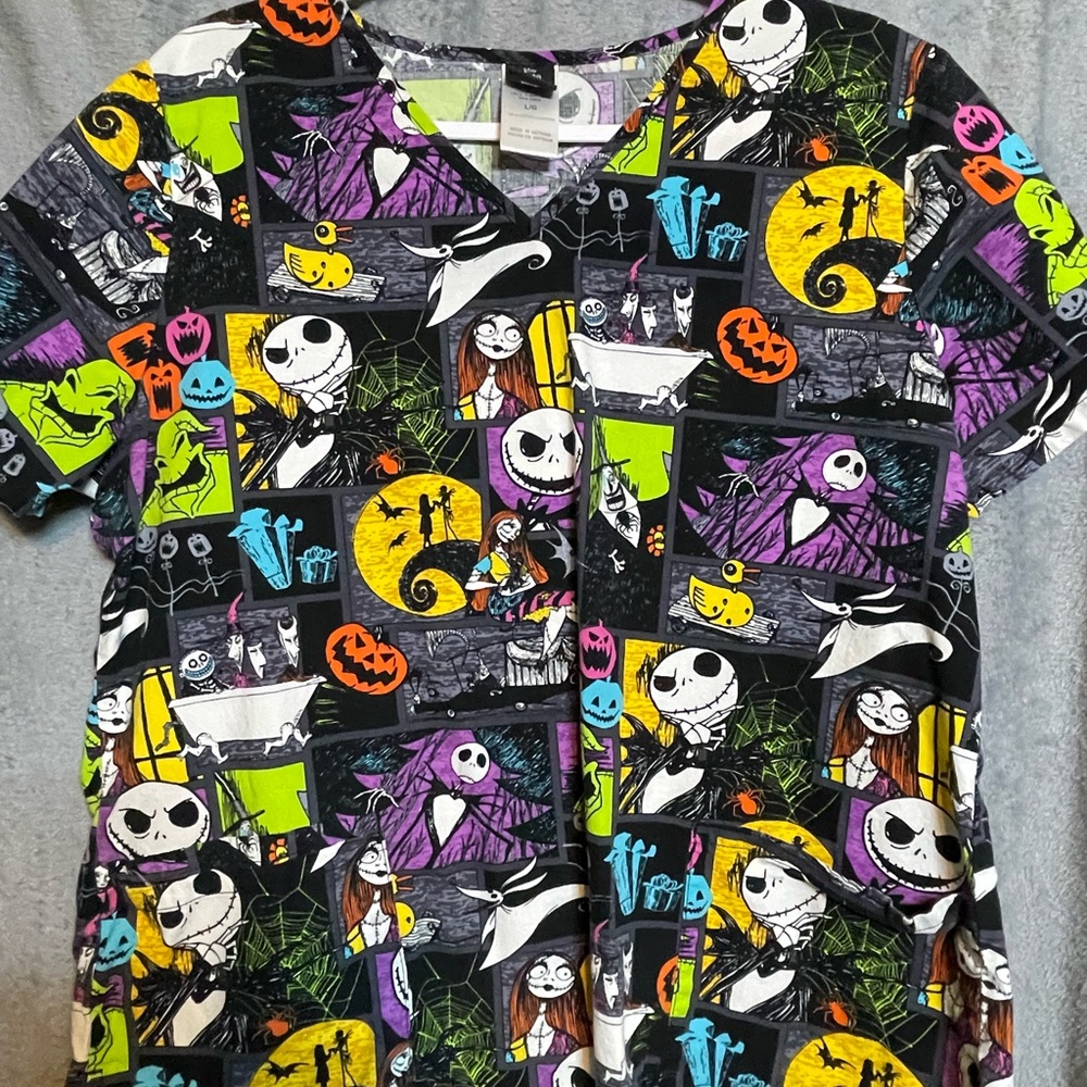 Disney Black and Purple Nightmare Before Christmas Scrub Top